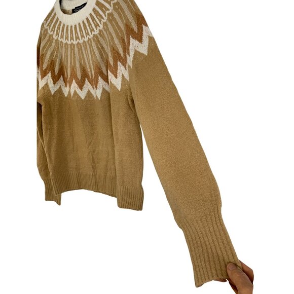 French Connection Essentials Fair Isle Tan Sweater M - Picture 3 of 7